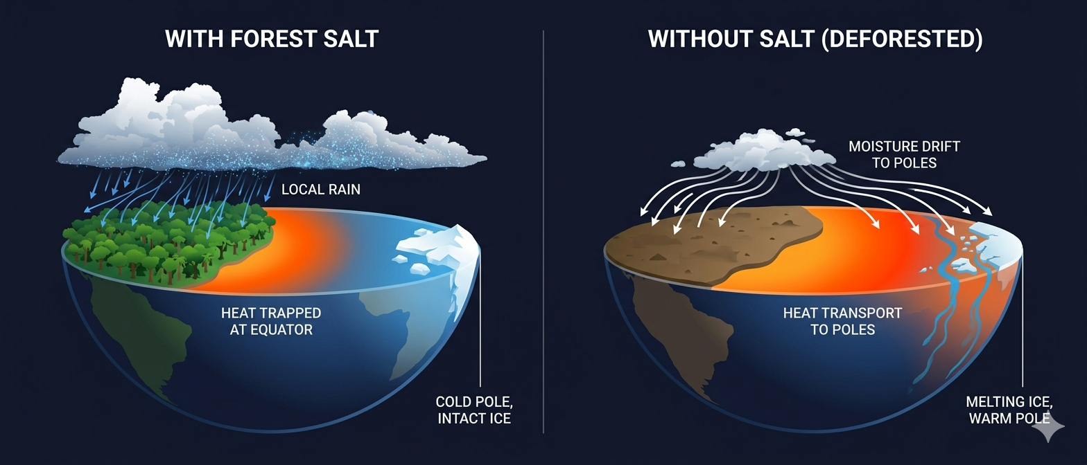 Heat transport diagram: with forest salt vs without salt